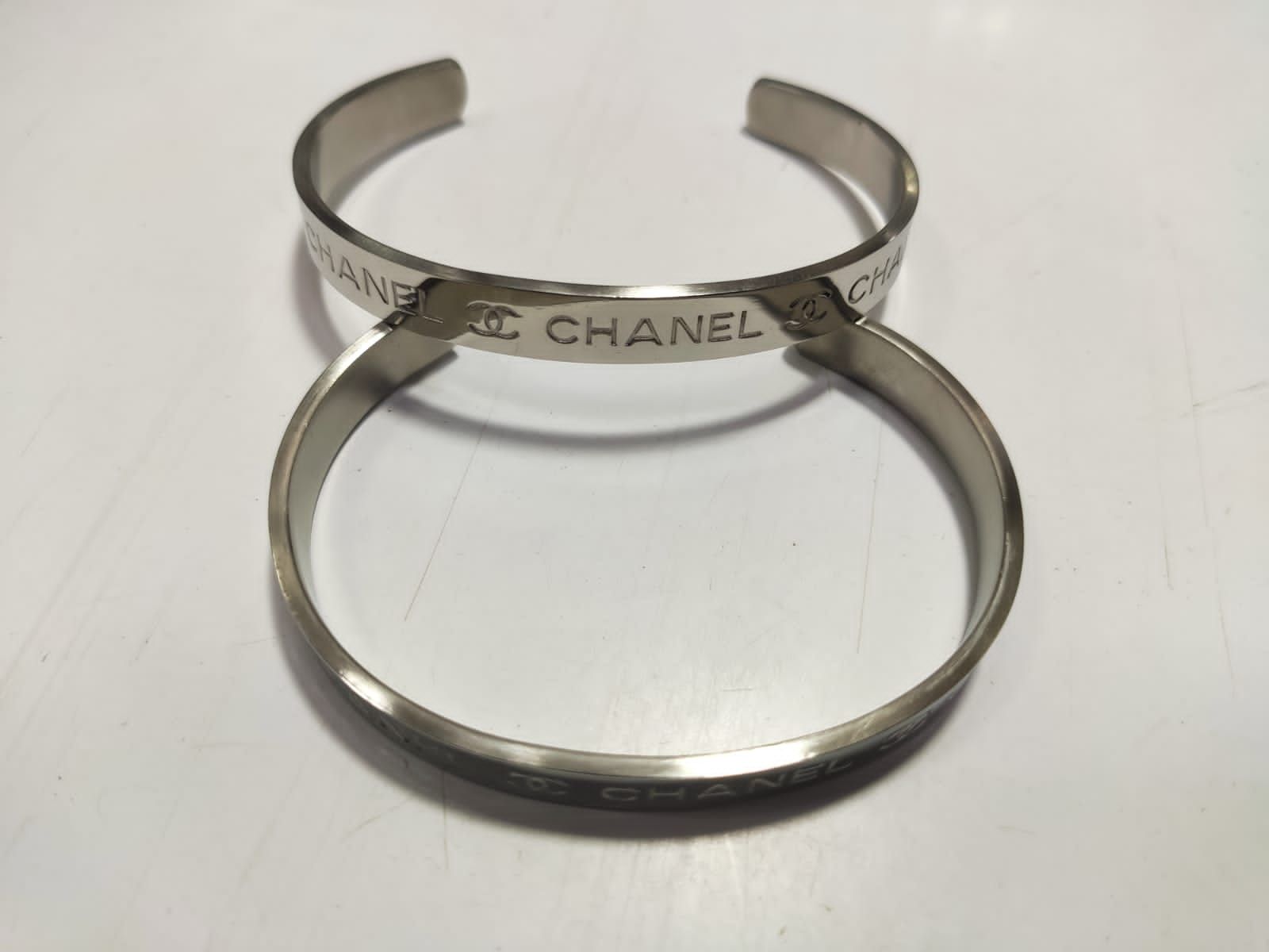 CHANEL chain Bangle Bracelet two tone silver - VALOIS VINTAGE PARIS